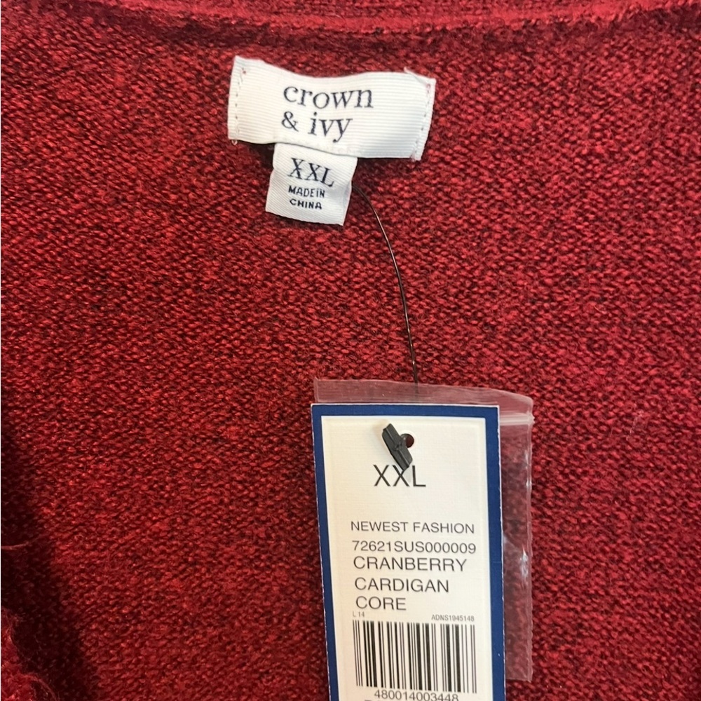 Crown & Ivy Cranberry button down Cardigan. Plus size. NEW! - Picture 2 of 6